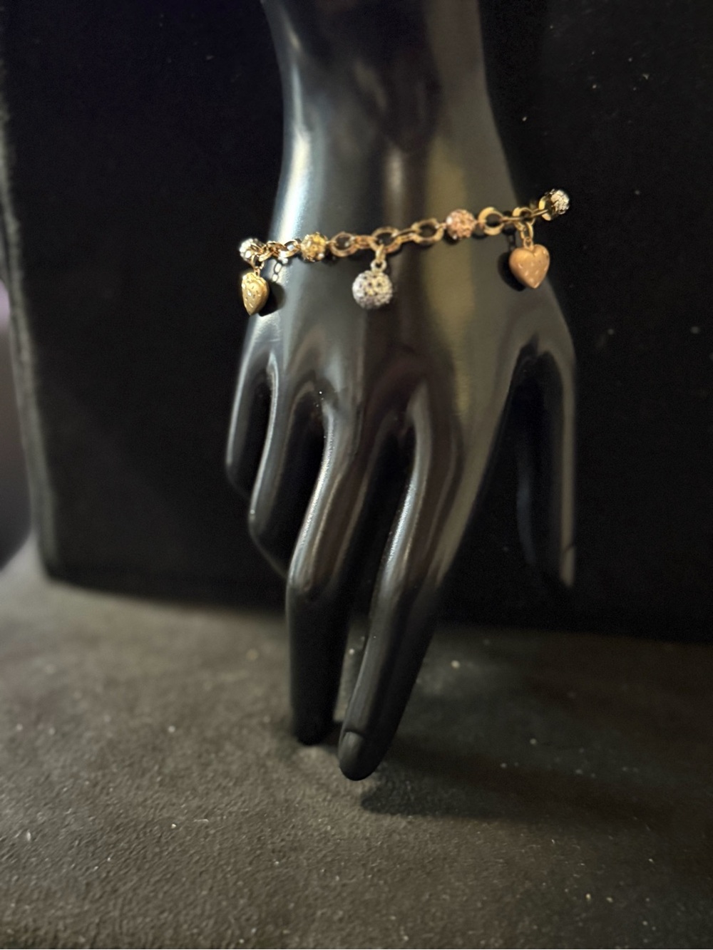 14K solid Gold tricolor with stamp Heart Charm Bracelet - Women’s Gold Bracelet